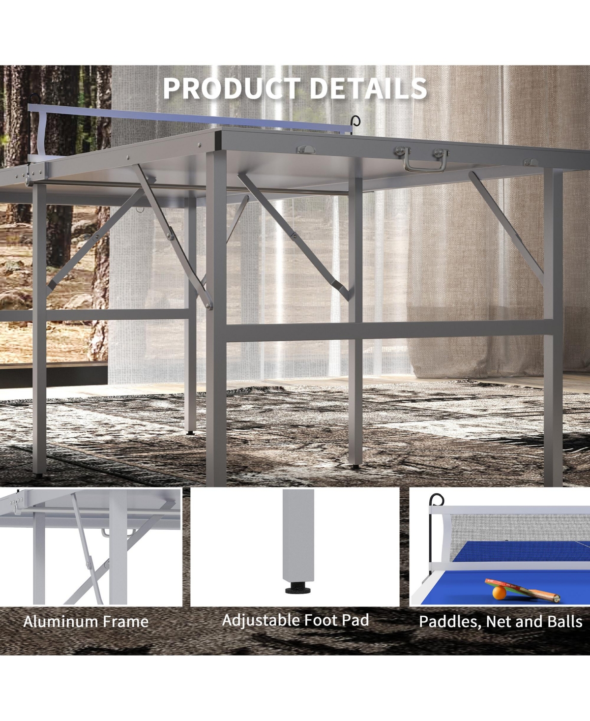 Streamdale Furniture Mini Ping Pong Table Set for Outdoor and Indoor, Foldable Table Tennis Table with Net, 2 Paddles, 3 Balls, Adjustable Feet, Easy