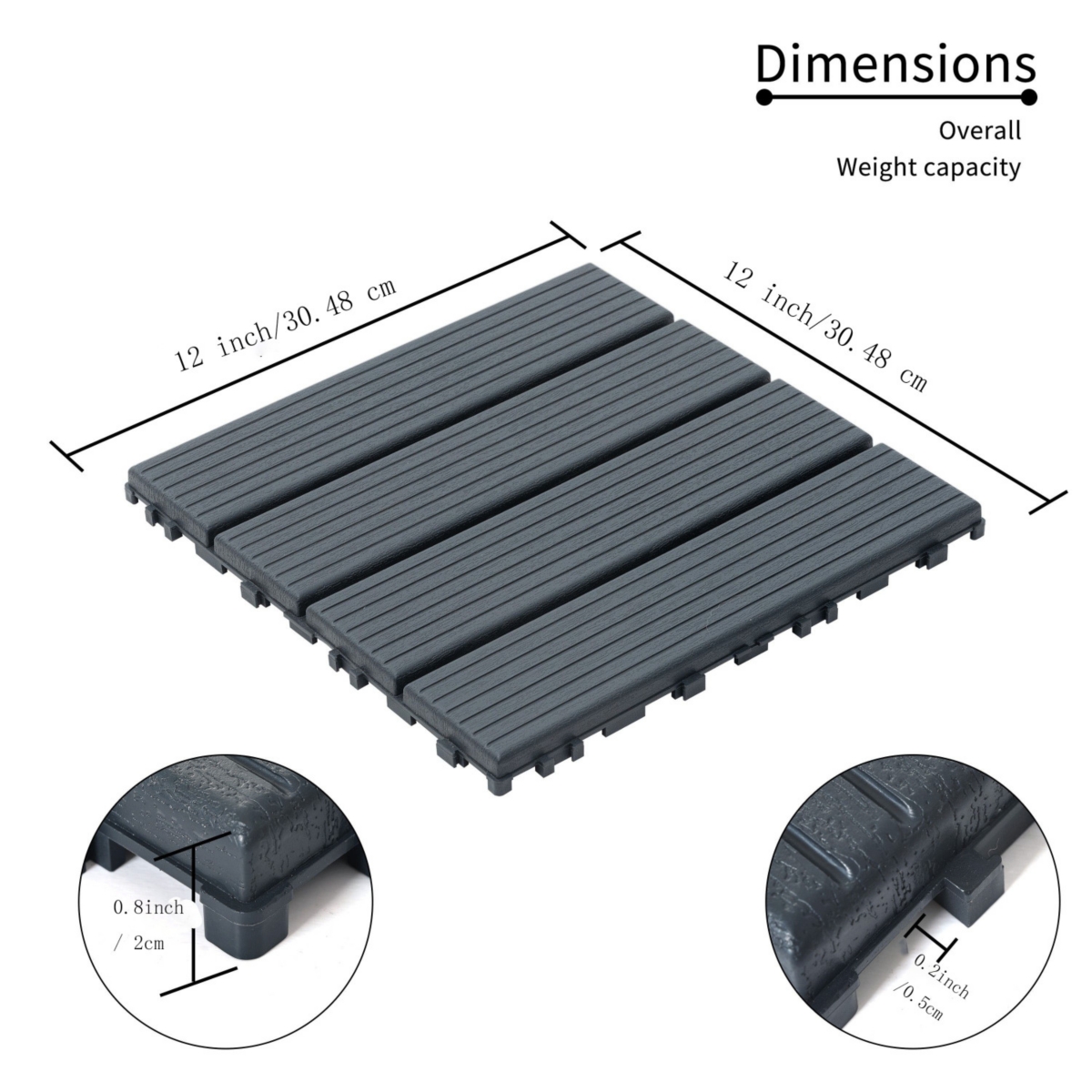 Streamdale Furniture 44 Pack 12x12 Square Waterproof Outdoor Deck Tiles - Interlocking, All-Weather, Slip-Resistant, Easy-Assembly Patio Decking for P
