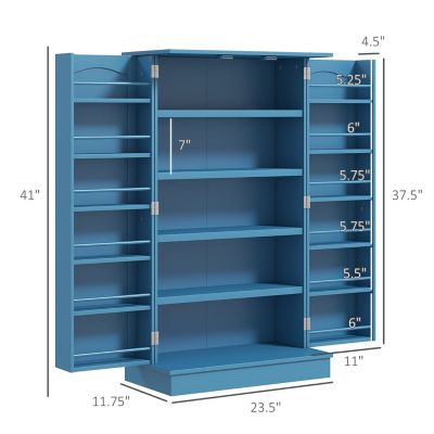 41" Kitchen Pantry Storage Cabinet, Freestanding Kitchen Cabinet with 12 Door Shelves, Double Doors, 5-tier Shelving and Adjustable Shelves, Blue