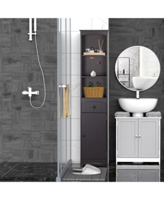 Bathroom Storage Cabinet, Free Standing Bathroom Storage Unit, Tall Linen Tower with 3-Tier Shelves and Drawer, Brown