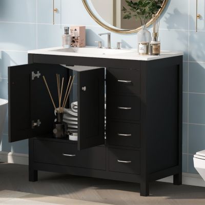 Streamdale Modern 36" Black Vanity with Ceramic Sink and Abundant Storage