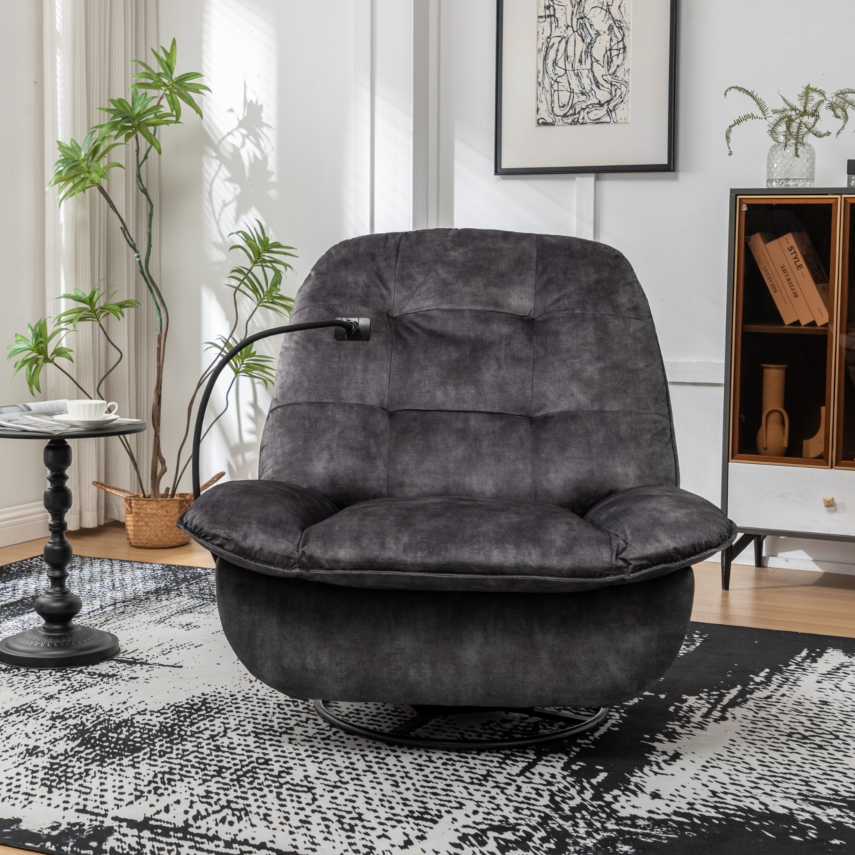 Streamdale Furniturerecliner, reclining lazy chair, mobile phone holder, large and comfortable reading chair, swivel gliding rocking chair, gol