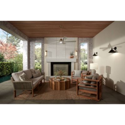 60" Eloquent Indoor Outdoor Ceiling Fan 5 Blade LED Light Remote Control Brass Finish White Blades Damp Rated