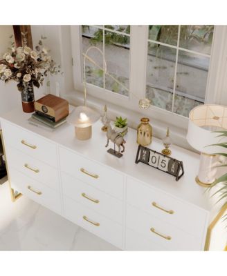   9-Drawer   Particle Board, MDF   Golden Accents, Water-Resistant Surface, Anti-Deformation Wooden Dresser