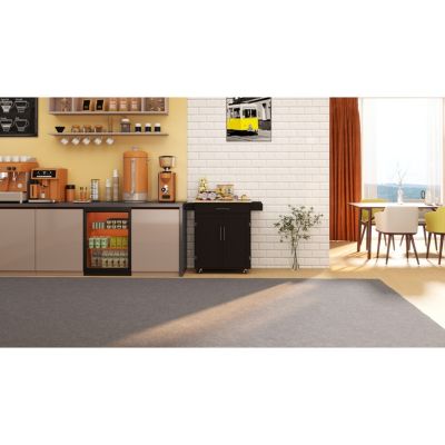 28.18" E1 MDF, Rubber Wood Drawer, Doors, Adjustable Shelves, Towel & Seasoning Racks, Locking Casters Rolling Kitchen Cart