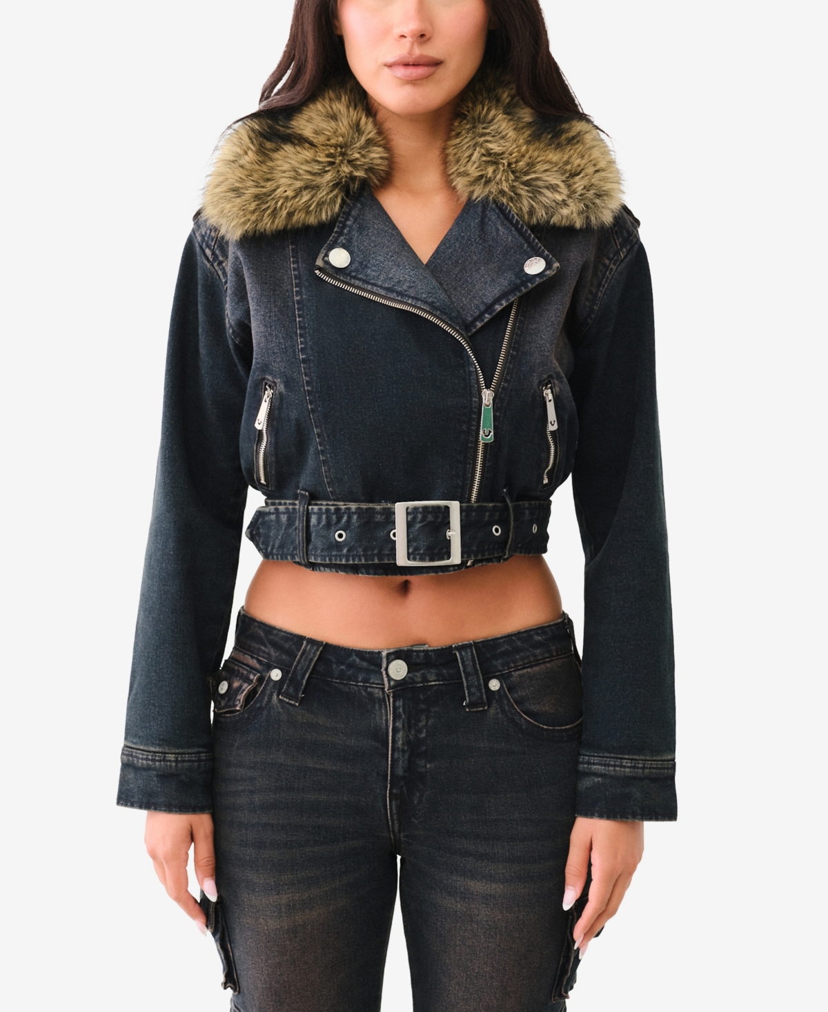True religion denim jacket with fur on sale
