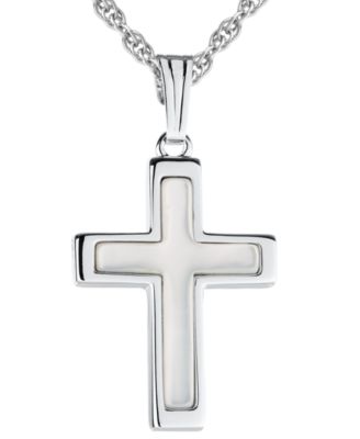 Macy's - Mother of Pearl Inlay 18" Cross Pendant Necklace in Sterling Silver