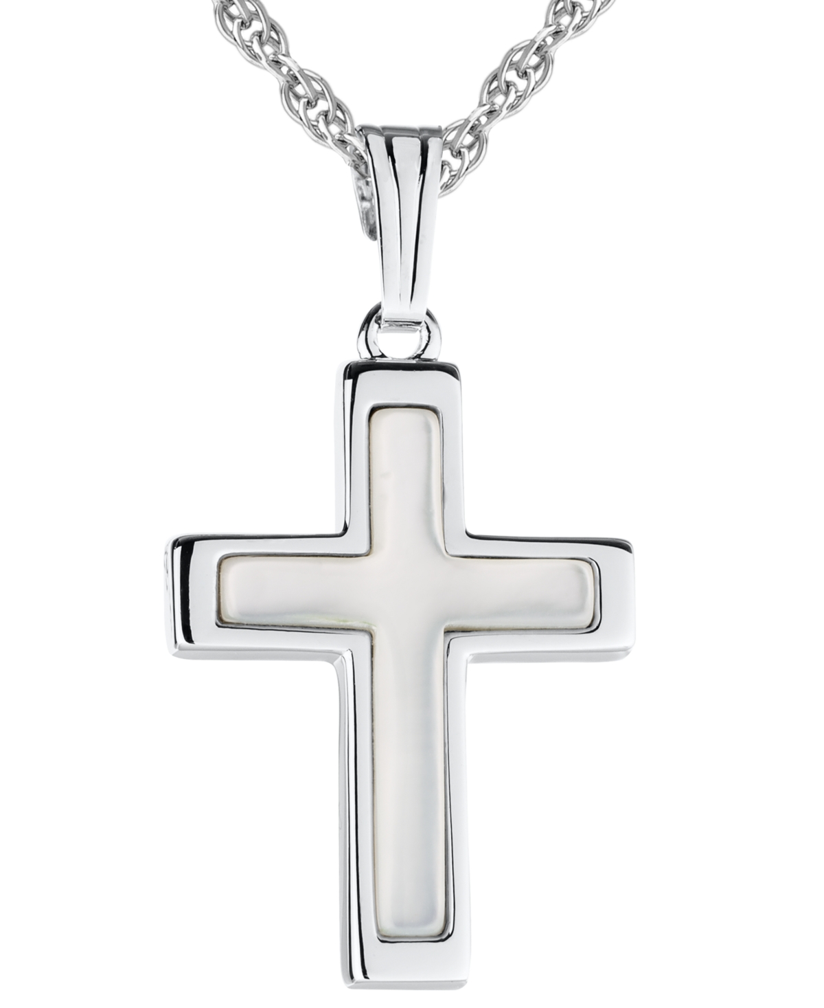 Macy's Mother Of Pearl Inlay 18" Cross Pendant Necklace In Sterling Silver In Silver