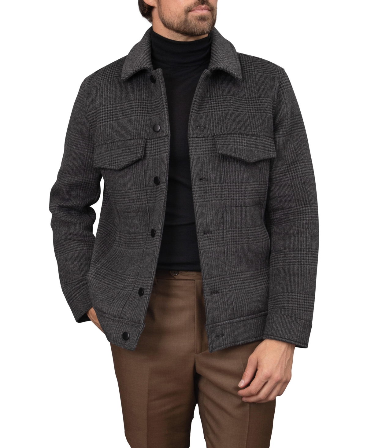 Men's Wool Blend Double Face Trucker Jacket - Black