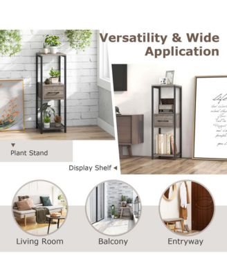 1 Pack 3 Tier Tall Metal Plant Stand Indoor Plant Table with Drawer Anti-tipping Devices