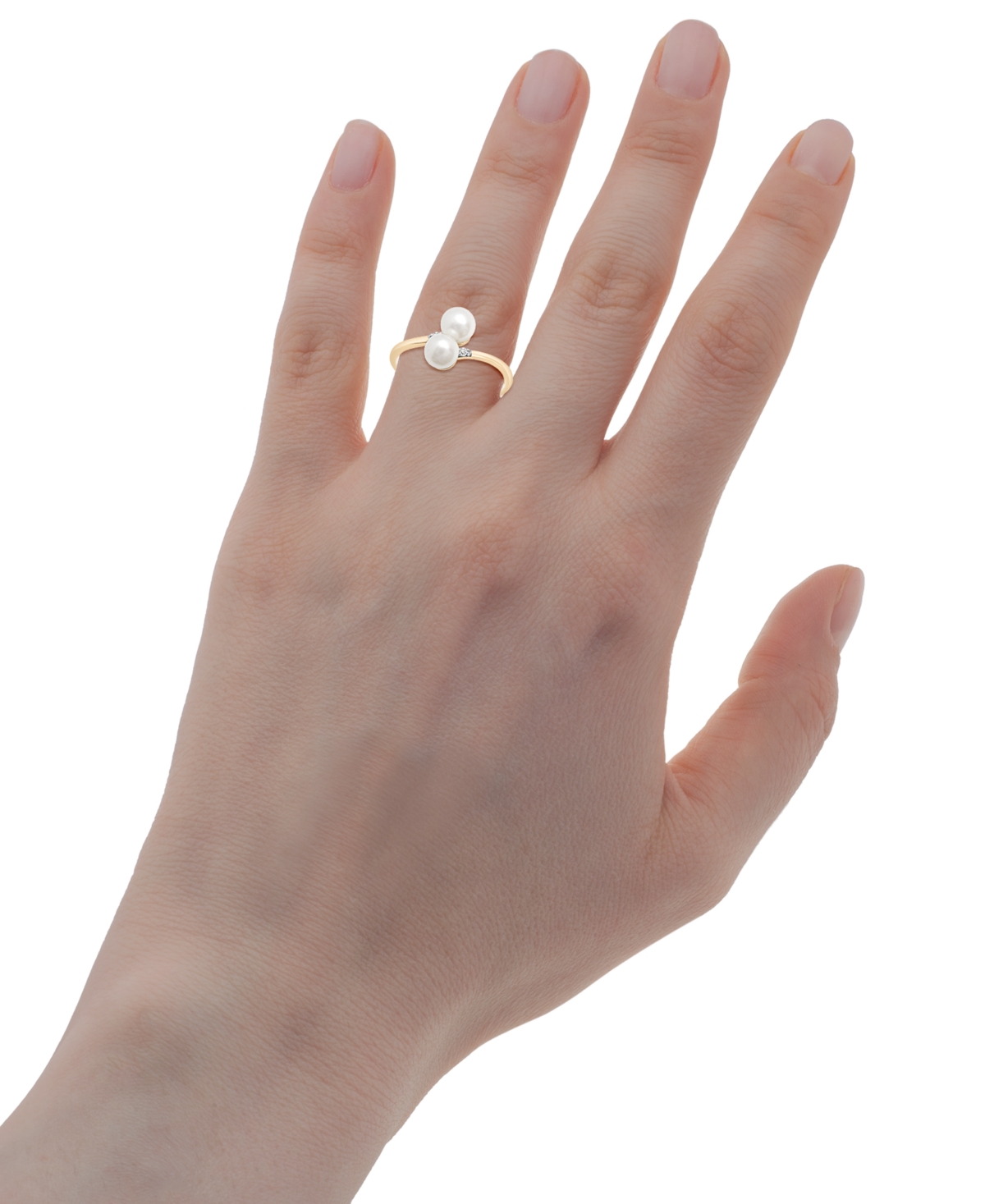 Macy's Cultured Freshwater Pearl (5mm) & Diamond Accent Bypass Ring In 10k Gold In White