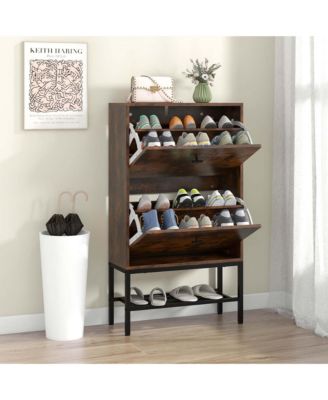MDF and Metal Industrial Shoe Storage Cabinet with 2 Flip Drawers and Bottom Shelf