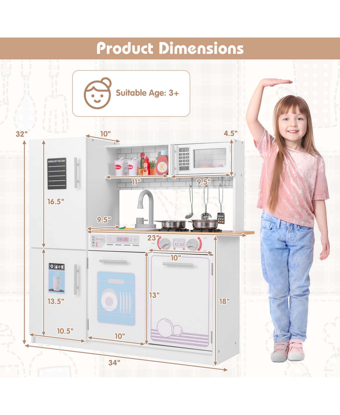 Детский игровой набор Costway Removable Sink 5-Piece Kitchen Playset, Ages 3+, цвет: Белый — фото 2