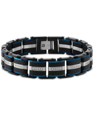Esquire Men's Jewelry - Diamond Carbon Fiber Link Bracelet (1/3 ct. t.w.) in Blue & Black Ion-Plated Stainless Steel