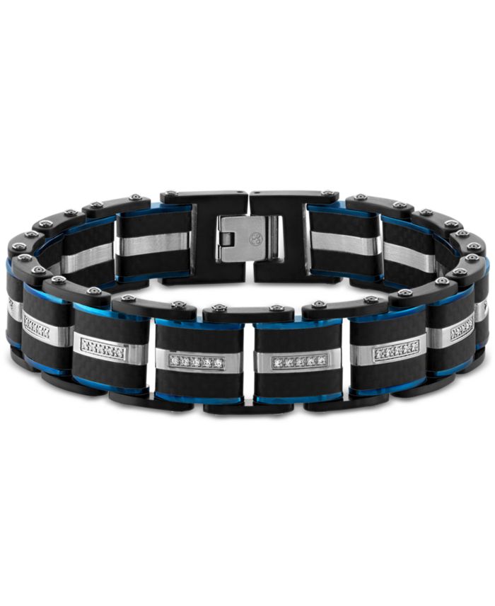 Esquire Men's Jewelry Diamond & Carbon Fiber Link Bracelet (1/3 ct. t.w.)