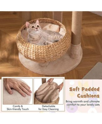 65" Cattail Cat Tower with Jute Scratching Posts Perch Basket Bed Dangling Balls