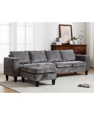 5-Seat Fabric Modular Sofa with Ottoman & Reversible Chaise