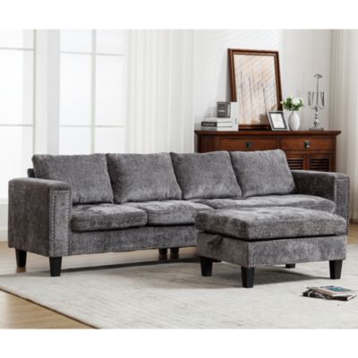 5-Seat Fabric Modular Sofa with Ottoman & Reversible Chaise