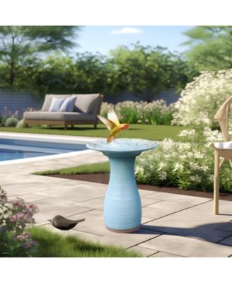 Powder Blue Vintage Spiral Ceramic 20-In Tall Birdbath