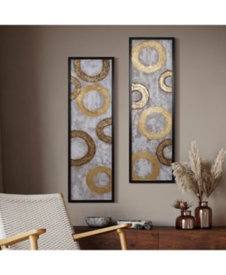 2-Piece Gold and Brown Metal with Black Rectangle Frame Wall Decor Set