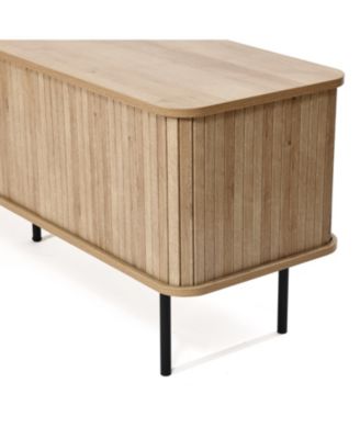 1 PC MDF Wood Modern TV Stand with Storage and Slatted Sliding Doors for TVs Up to 65" TV Stand