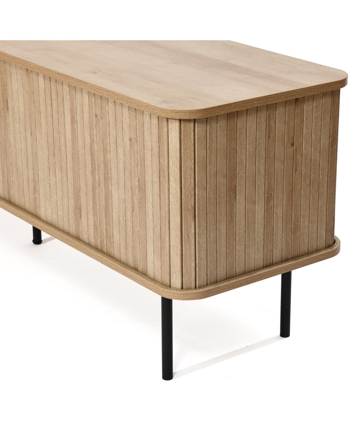 LuxenHome Modern Tv Stand with Storage and Slatted Sliding Doors for TVs Up to
