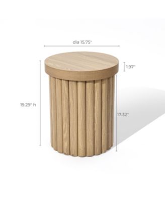 Wood Fluted Round Side Table Mid Century Modern Small End Table for Small Spaces