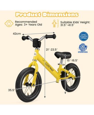 12 Inch Toddler Balance Bike No Pedal Training Bicycle with Inflatable Rubber Tires