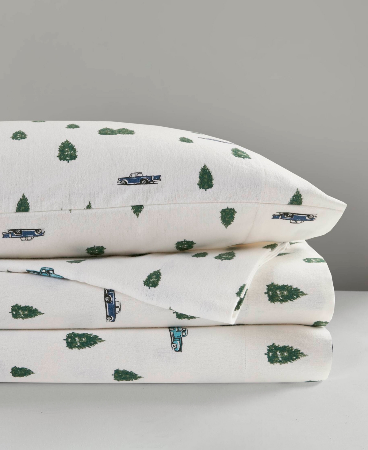 Woolrich Printed Flannel 3-pc. Sheet Set, Twin In Green Trees Trucks
