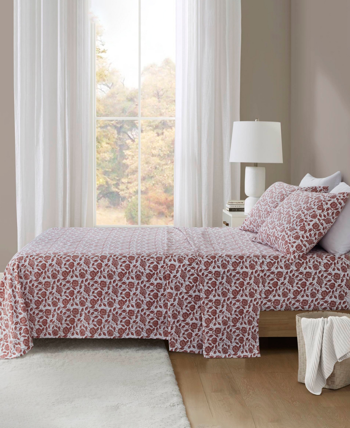 Beautyrest Extra Deep Pocket Cotton Flannel 4-pc. Sheet Set, Queen In Rust Floral