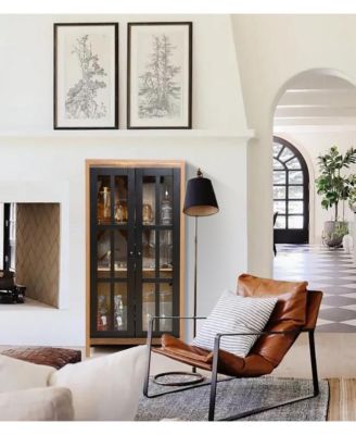 Natural Wood Glass 2-Door Accent Cabinet