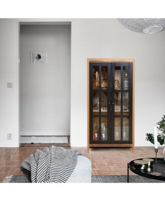 Natural Wood Glass 2-Door Accent Cabinet