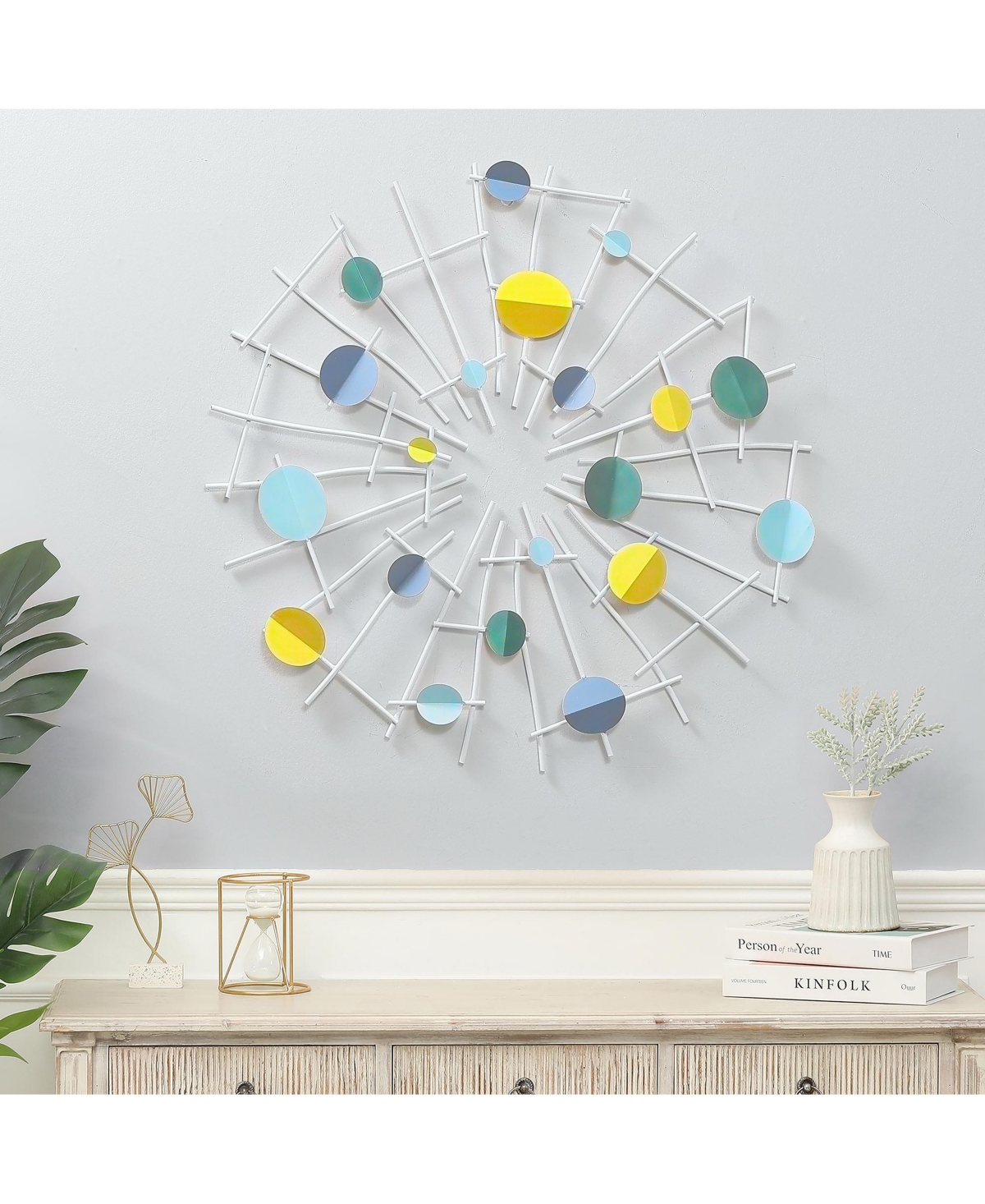 LuxenHome Multi-Color Discs and White Web Metal Abstract Wall Decor - Multi-color