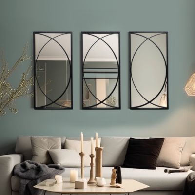 3-Piece Black Metal Rectangular Wall Mirror Set Large Vanity Bathroom Mirror Accent Decor