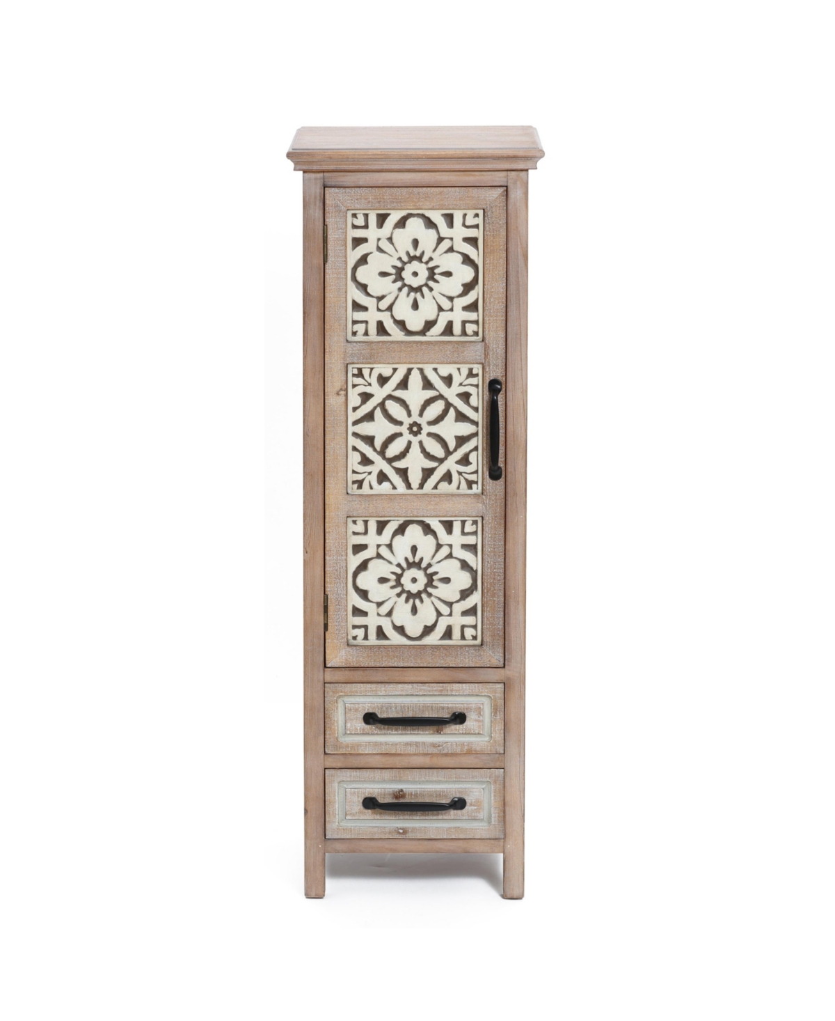 LUXENHOME FARMHOUSE 48" TOWER WOOD 2-DRAWER 1-DOOR STORAGE CABINET 