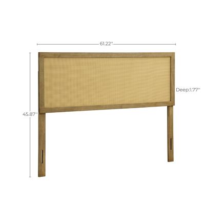Natural Finish Rubberwood with Rattan Panel Headboard, Queen