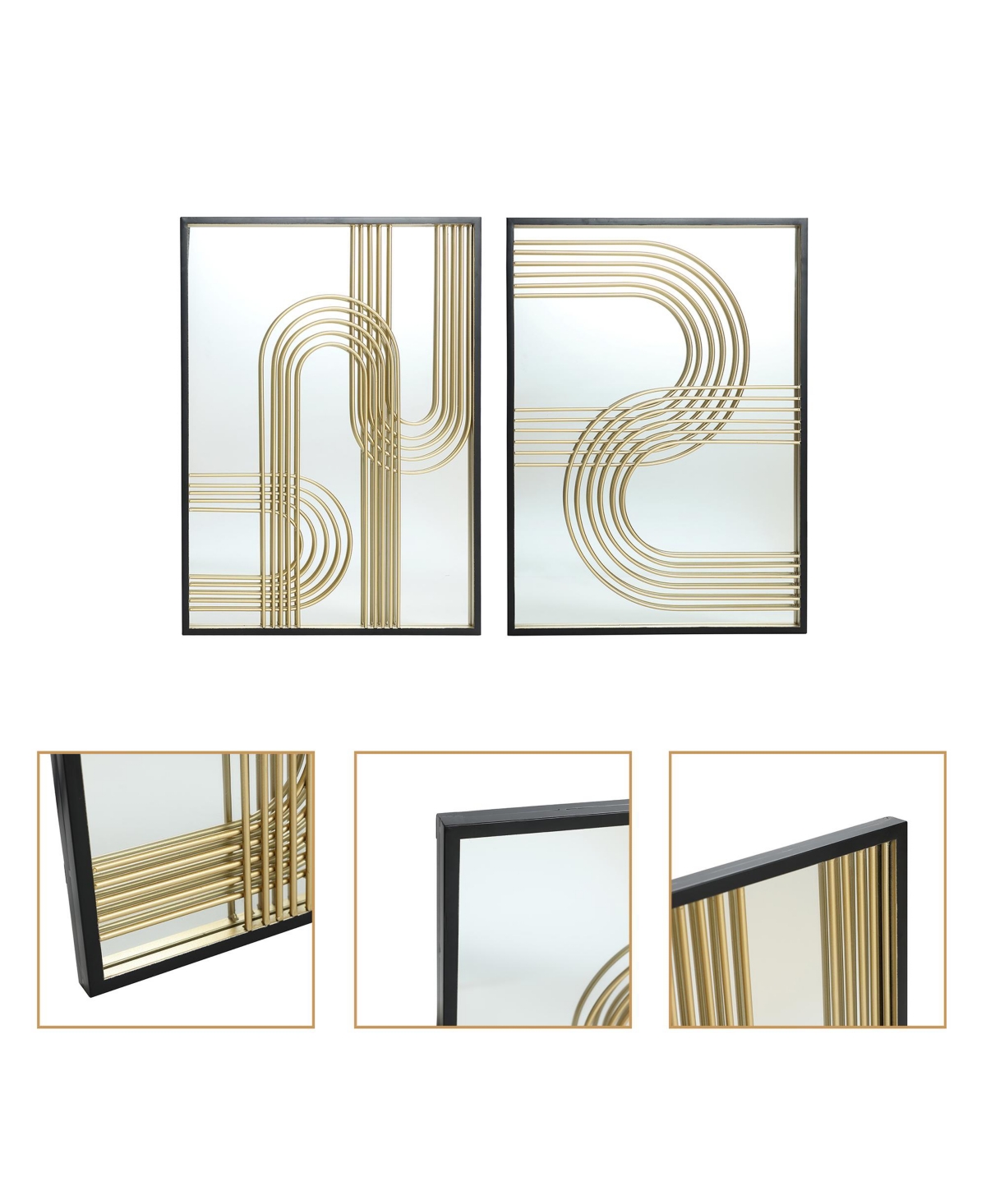 Luxenhome Set Of 2 Modern Iron Loops Rectangular Accent Wall Mirrors In Black,gold,silver