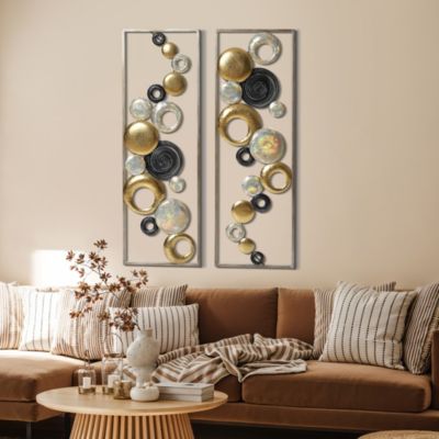 Set of 2 Modern Multi-Color Abstract Metal Wall Decor Panels Wall Art Large Wall Hanging Sculptures