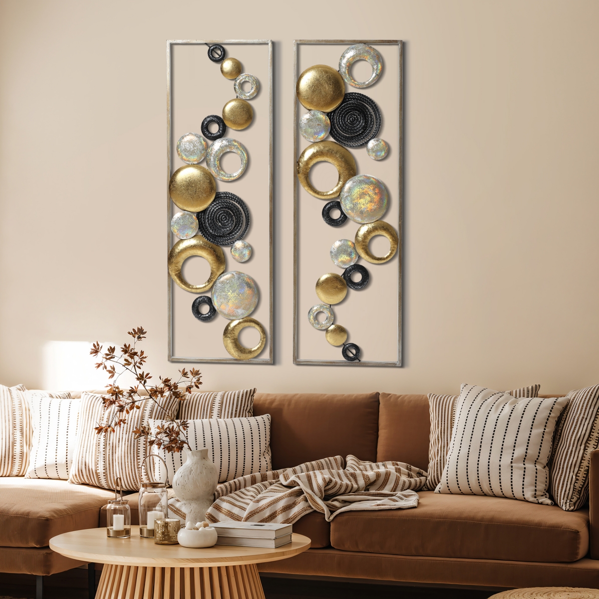 LuxenHome Set of 2 Modern Multi-Color Abstract Metal Wall Decor Panels - Multi-color