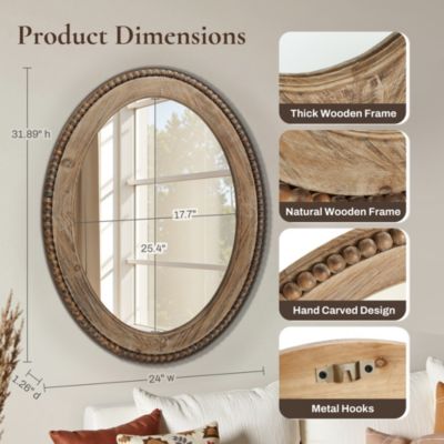 32-Inch Cameo Wood Framed Accent Wall Mirror Large Oval Wall Mounted Mirror Farmhouse Wall Decor