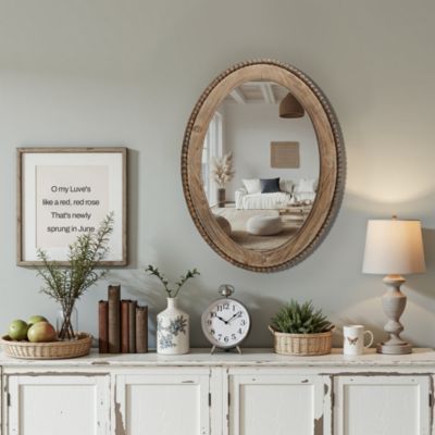 32-Inch Cameo Wood Framed Accent Wall Mirror Large Oval Wall Mounted Mirror Farmhouse Wall Decor