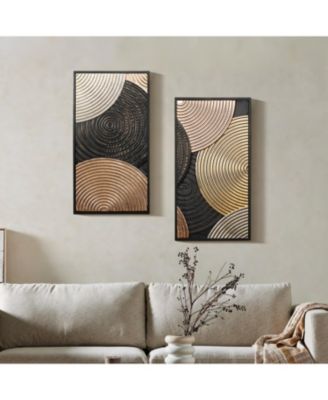 2-Pc Earth Tone Circles Abstract Rectangular Metal Wall Decor Set