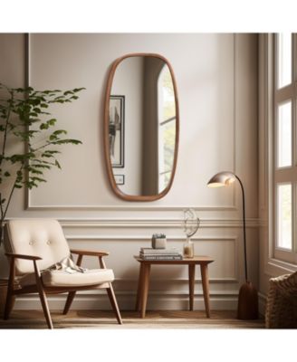 Natural Rubberwood Frame Rounded Rectangle Wall Mirror