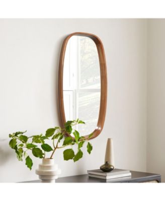 Natural Rubberwood Frame Rounded Rectangle Wall Mirror