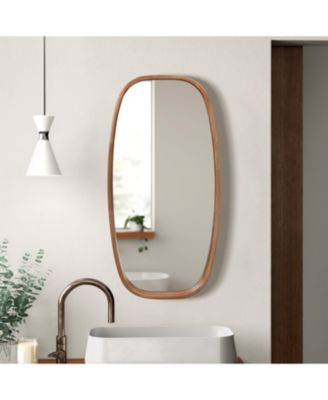 Natural Rubberwood Frame Rounded Rectangle Wall Mirror