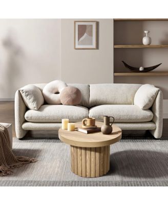 End Table 23.6"Wide Brown Wood Fluted Round Coffee Table and Side Table for Living Room