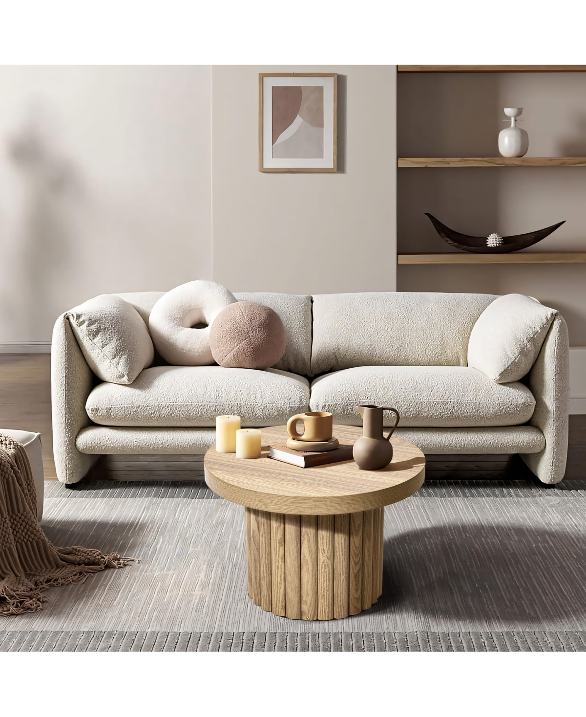 LuxenHomeWood Fluted Round Coffee Table - Brown