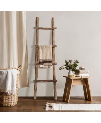 Solid Wood Natural 4-Rung 59-Inch Tall Blanket Ladder