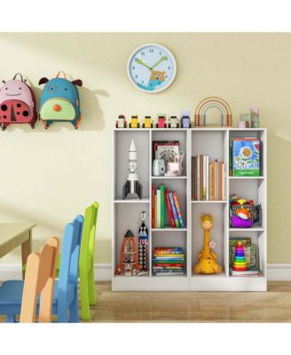 5-Cube Wooden Bookcase with Anti-Tip Kits and Storage Organizer for Kids' Room