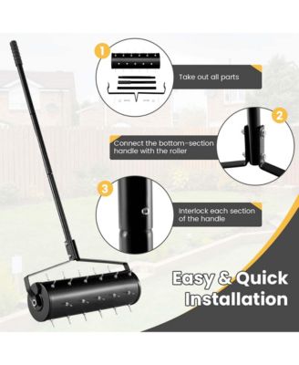 21" Manual Lawn Aerator Grass Aeration Tool with Handle, Fillable with Sand or Stone